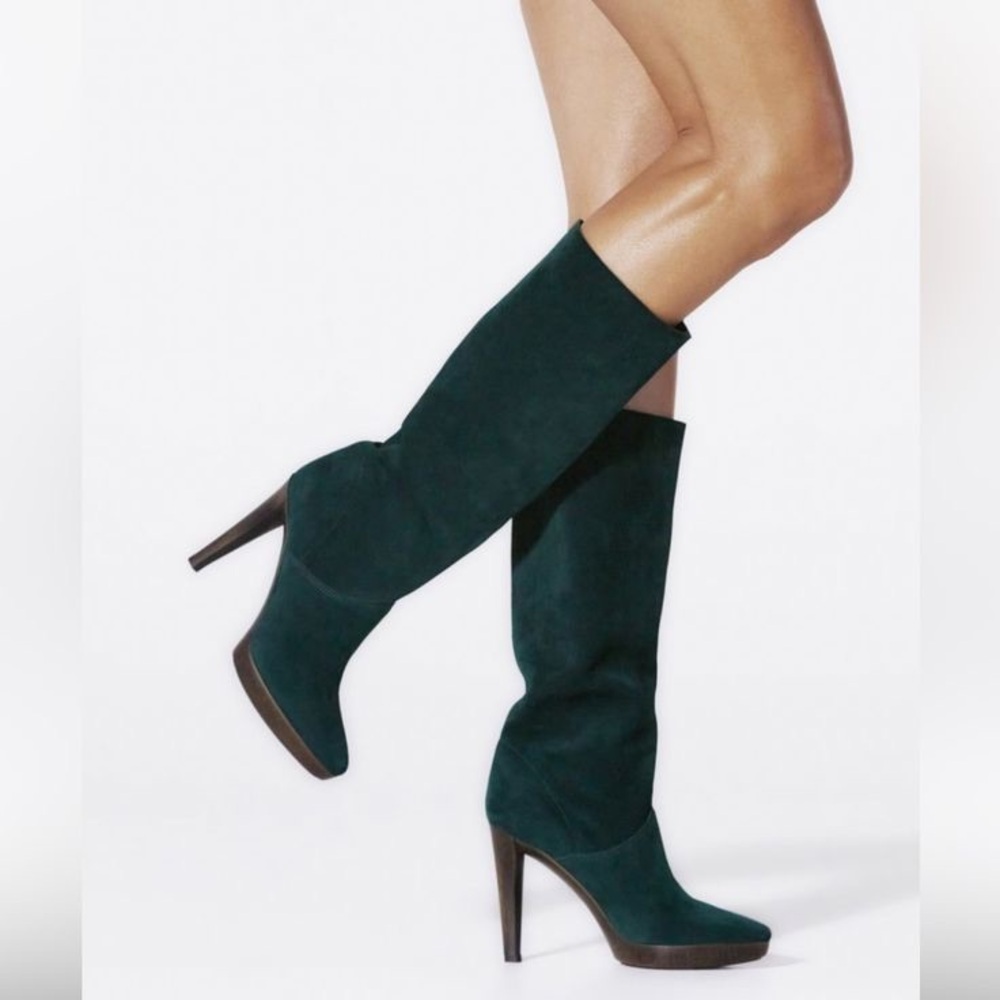 NIB Tamara Mellon New View Knee High Bohemian Green Suede Knee Boots 36.5